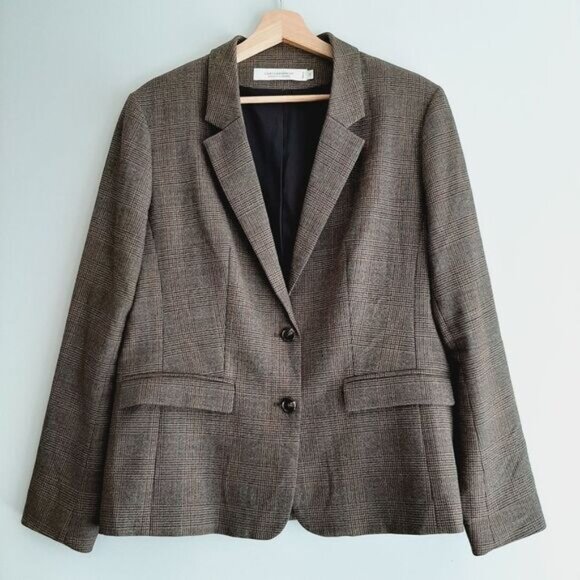 CONTEMPORAINE Simons Glen Check Plaid Blazer Jacket Tan Brown Sz 12 - Picture 14 of 14